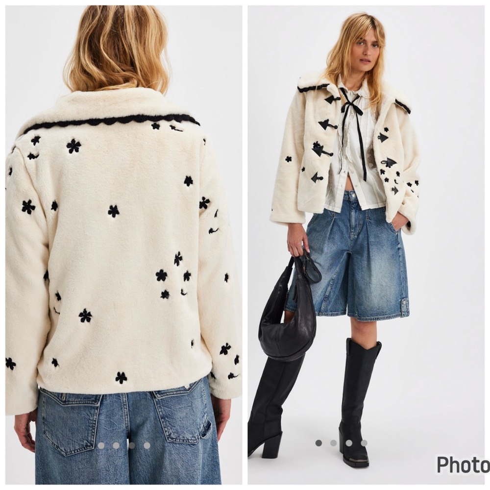 Tach NWOT Eloise Jacket Faux Sherpa Fuzzy Cream Black Small